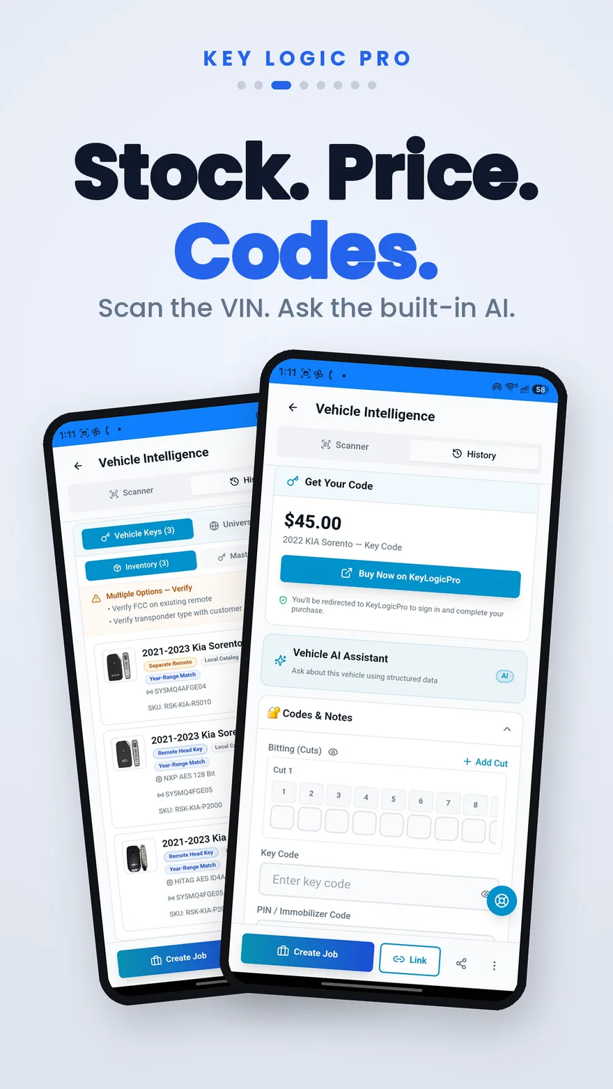 KeyLogic Pro showing key code pricing and purchase with the built-in AI assistant