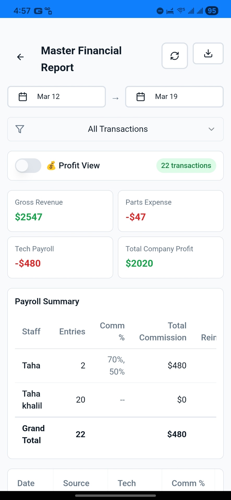 KeyLogic Pro reports screen with business analytics for a locksmith company