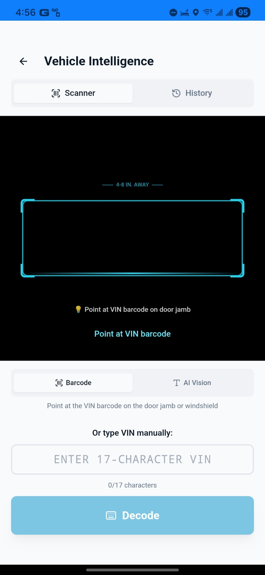 Scanning a vehicle VIN barcode with the KeyLogic Pro mobile app